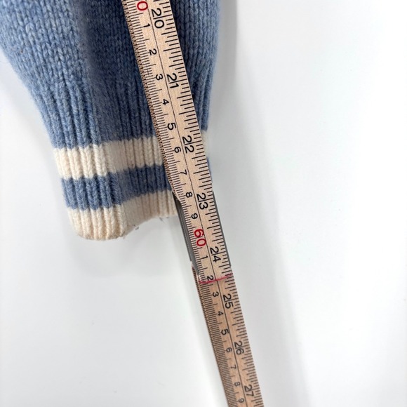Aritzia Sunday Best Lamora Cardigan Sz M Blue Cream Striped Varsity Sweater Wool - Picture 12 of 12